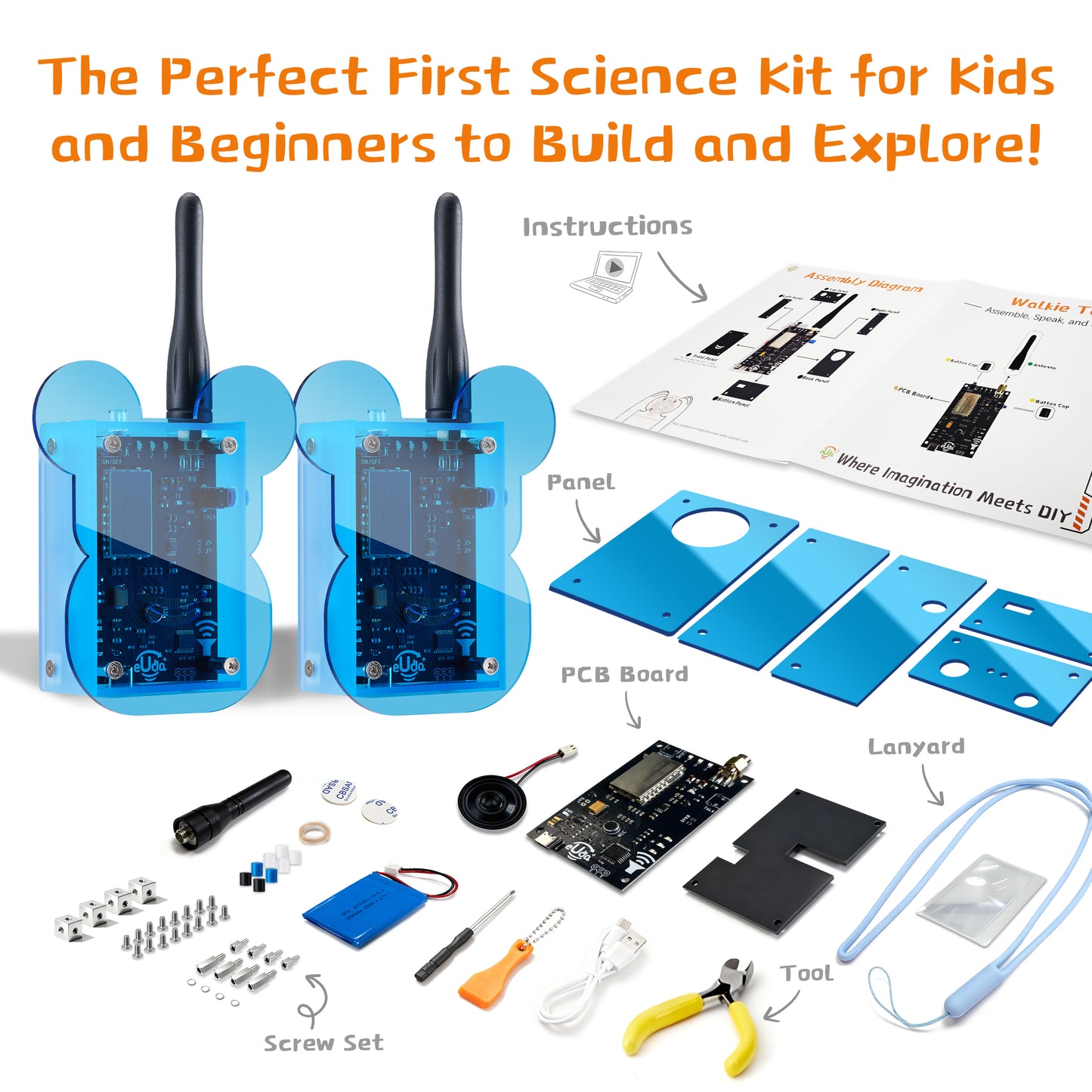 Walkie Talkies Assembly STEM Science Building Kit for Kids–Electronic Easy DIY Science Gadgets & Crafts–Unique Educational Gift Toys