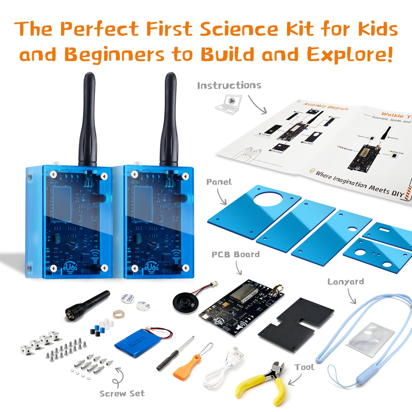 Walkie Talkies Assembly STEM Science Building Kit for Kids–Electronic Easy DIY Science Gadgets & Crafts–Unique Educational Gift Toys