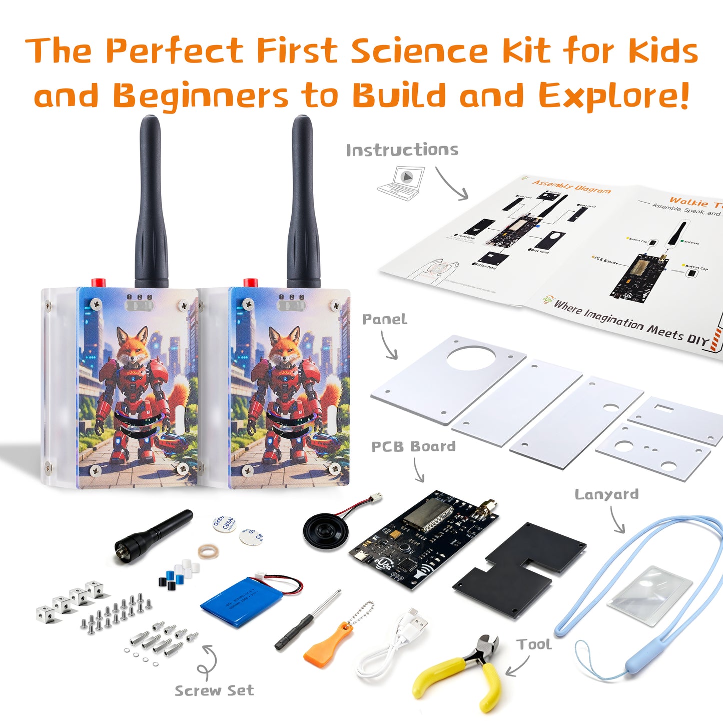 Walkie Talkies Assembly STEM Science Building Kit for Kids–Electronic Easy DIY Science Gadgets & Crafts–Unique Educational Gift Toys