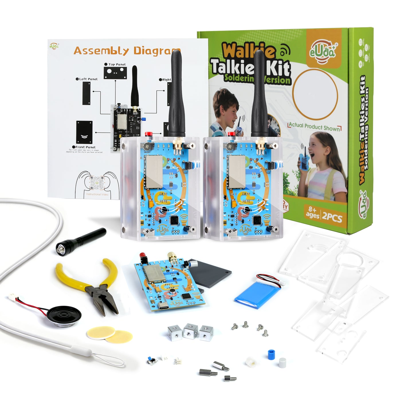 Walkie Talkies Assembly STEM Science Building Kit for Kids–Electronic Easy DIY Science Gadgets & Crafts–Unique Educational Gift Toys
